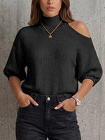 Mock Neck One‑shoulder Cutout Knit Top