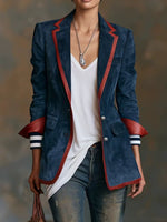 Women's Lapel Long-sleeved Casual Loose Color-blocked Velvet Suit Jacket