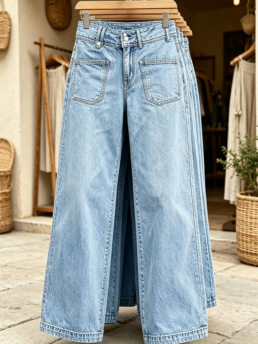 Chic Casual Stretch Denim Wide-leg Pants