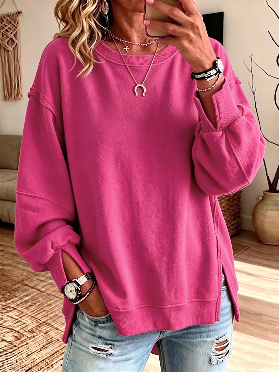 Casual Oversized Cotton Crew-neck Sweatshirt With Exposed Seams