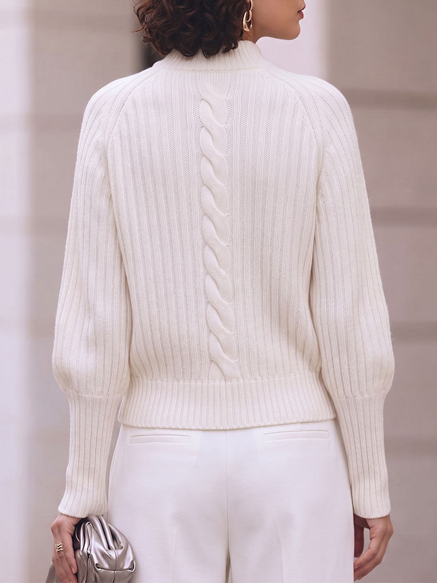 Women's Solid Color Stand Collar Long Sleeve Casual Loose Knit Cardigan