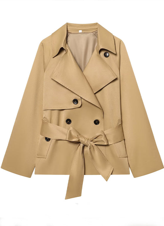 Casual Oversized Cropped Trench Coat With A Drawstring Waist