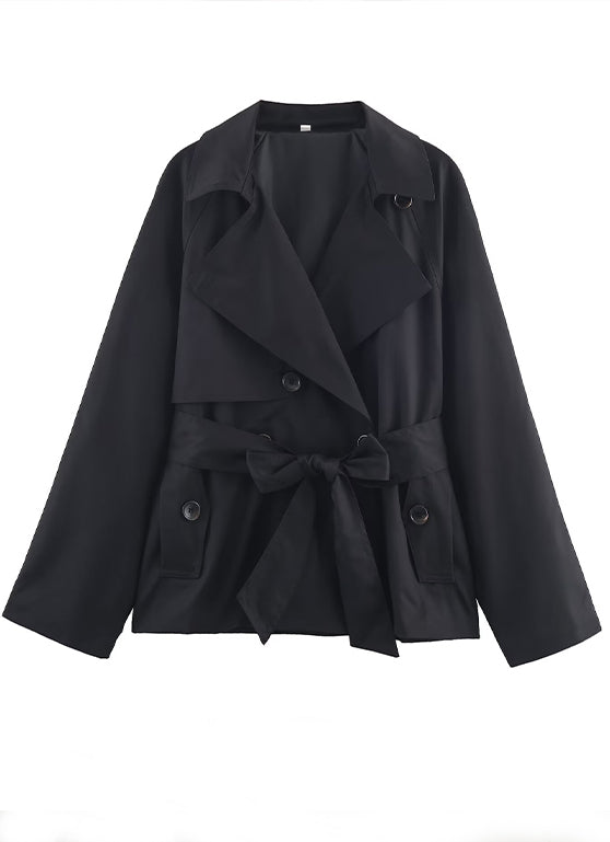 Casual Oversized Cropped Trench Coat With A Drawstring Waist
