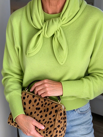 Casual Vibrant Lime Green Sweater Scarf Set