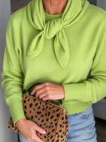 Casual Vibrant Lime Green Sweater Scarf Set
