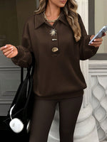 Chic Burgundy Buttoned Collared Sweatshirt