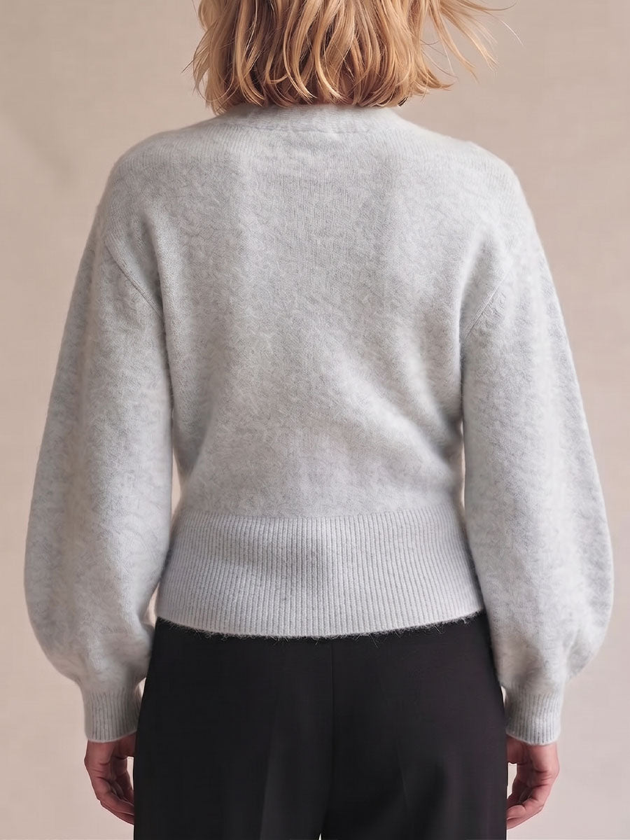Women's Solid Color V-neck Long Sleeve Casual Loose Tie-waist Knit Top