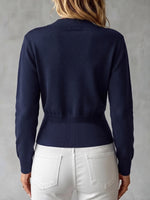 Women's Solid Color V-neck Long Sleeve Casual Loose Knit Top