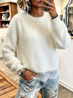 Crew-neck Knit Sweater With A Lace-hem "faux-layered" Design