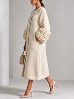 Elegant Ivory Textured Knit Button-Front Midi Dress