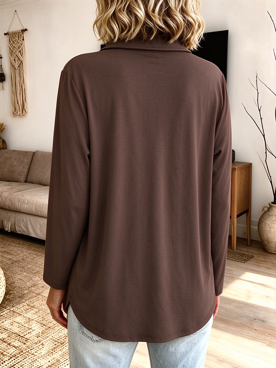 Cozy Elegant Lapel Collar Cotton Top