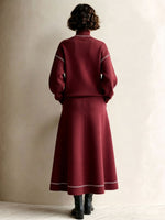 Chic Cozy Contrast Piping Knitted Two-piece Set