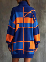 Cozy Color-Block Turtleneck Knit Sweater Dress