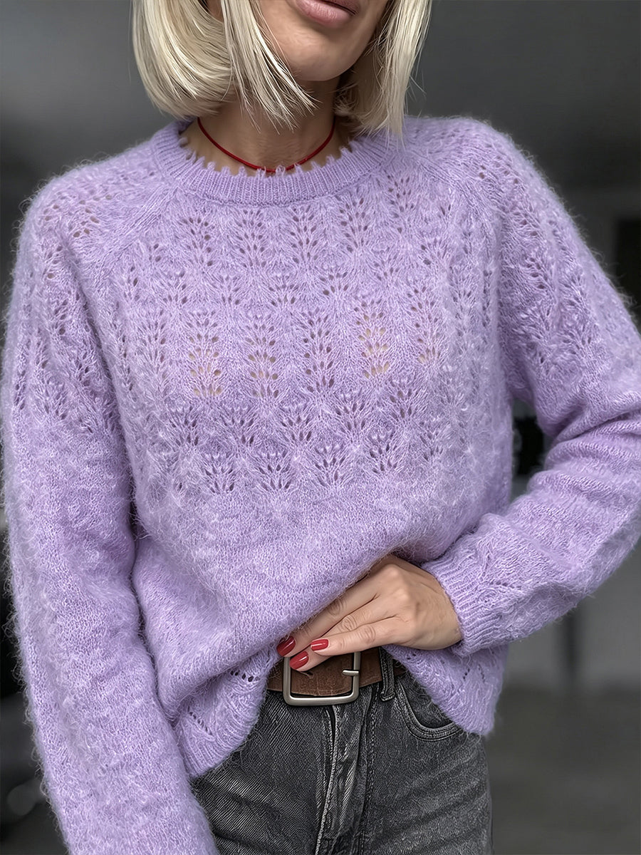 Chic Lilac Open-Work Knit Sweater
