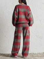 Distressed-style Plaid Matching Set With Color-contrast Piping