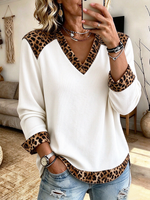 Casual Stylish Leopard Print Patchwork V-neck Top