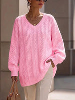 Loose-fit Cable-knit V-neck Sweater