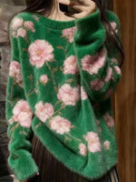 High Quality Comforable Warm Floral Fluffy Knit Sweater
