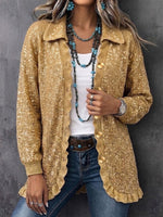 Loose-fit Knitted Cardigan With A Collar, Ruffles, And A Single-breasted Button Closure