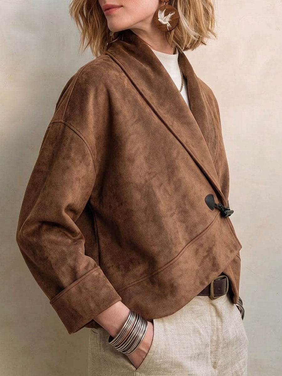 Women's Lapel Long-sleeve Loose-fit Faux Suede Casual Jacket