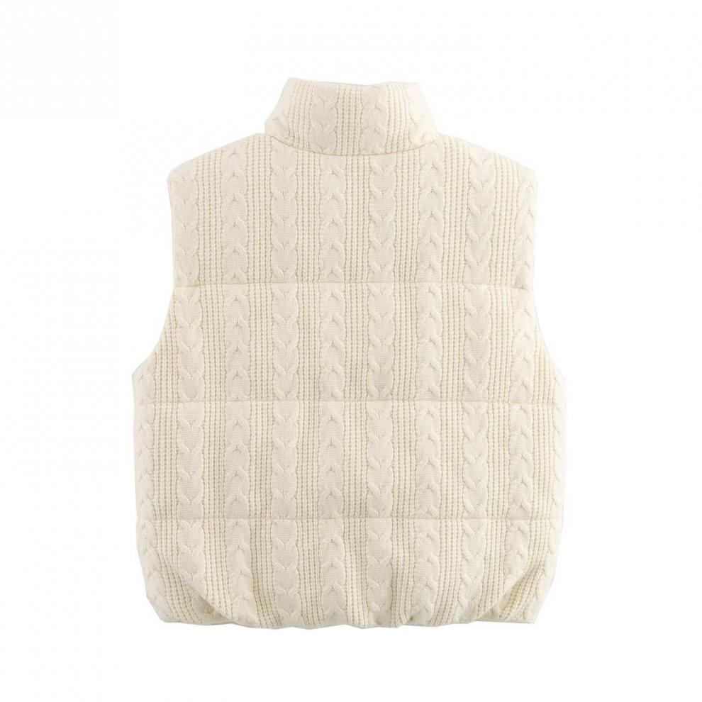 Casual Cable-knit Quilted Zip-up Vest
